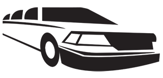 A black and white silhouette of a limousine on a white background.