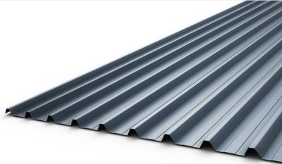 A close up of a piece of corrugated metal on a white background.