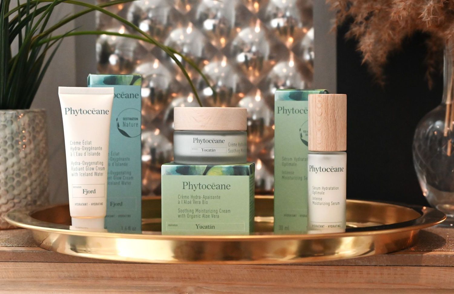 Un plateau avec une variété de produits de beauté dessus