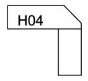 A black and white drawing of a corner with the number h04 on it.