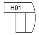 A black and white drawing of a sign with the number h01 on it.