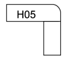 A black and white drawing of a corner with the number h05 on it.