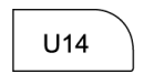 A black and white drawing of a rectangle with the number u14 on it.