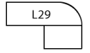 A black and white drawing of a rectangle with the number l29 on it.