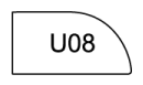 A black and white drawing of a window with the number u08 on it.