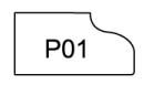 A black and white drawing of a piano with the number p01 on it.