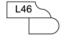 A black and white drawing of a l46 sign on a white background.