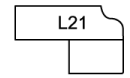 A black and white drawing of a piece of paper with the number l21 on it.
