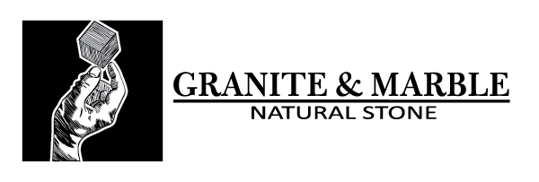 A black and white logo for granite and marble natural stone