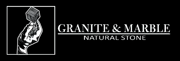 A black and white logo for granite and marble natural stone