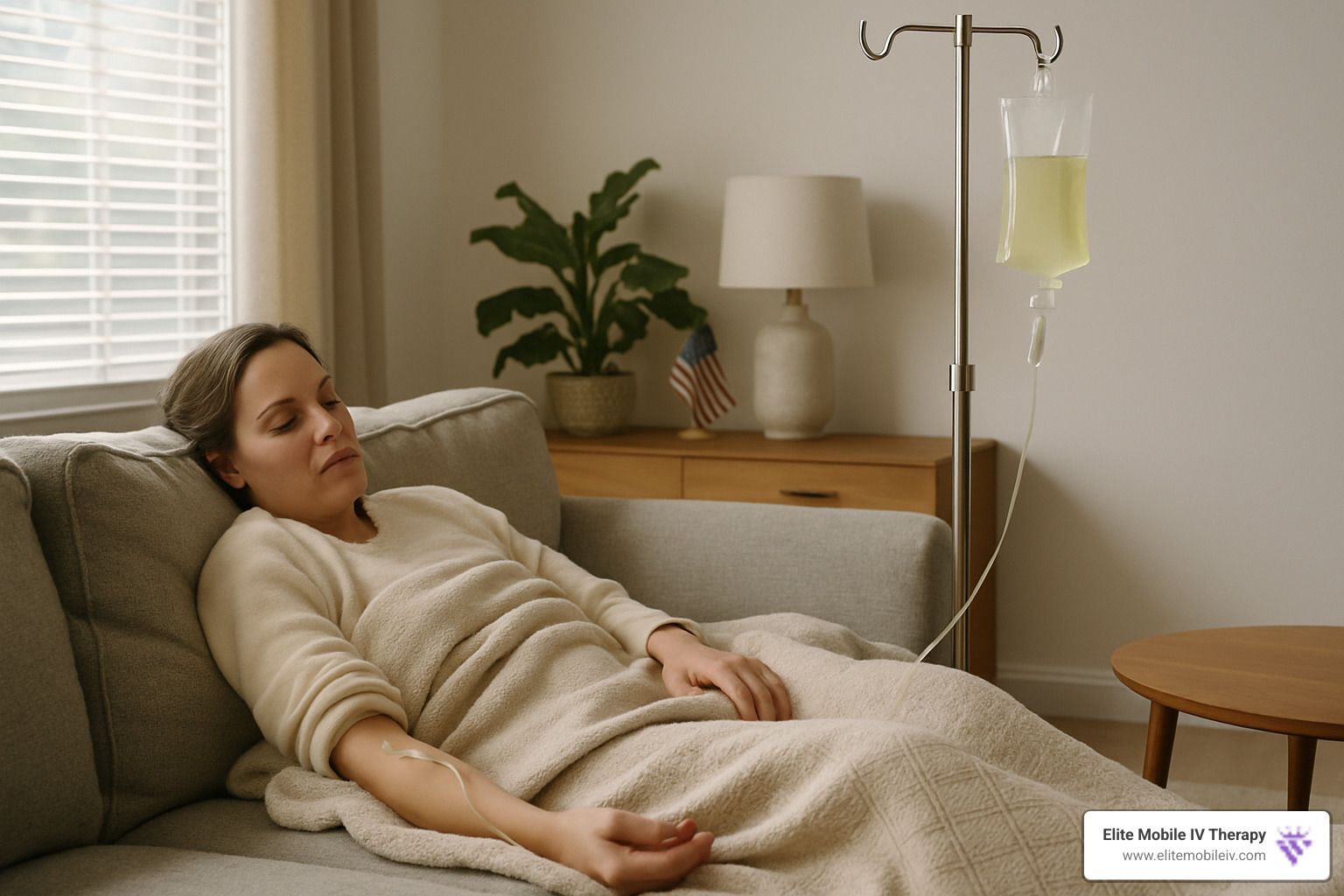 Cozy at-home IV therapy session for flu recovery - myers cocktail for flu