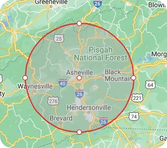 A map showing the location of pisgah national forest