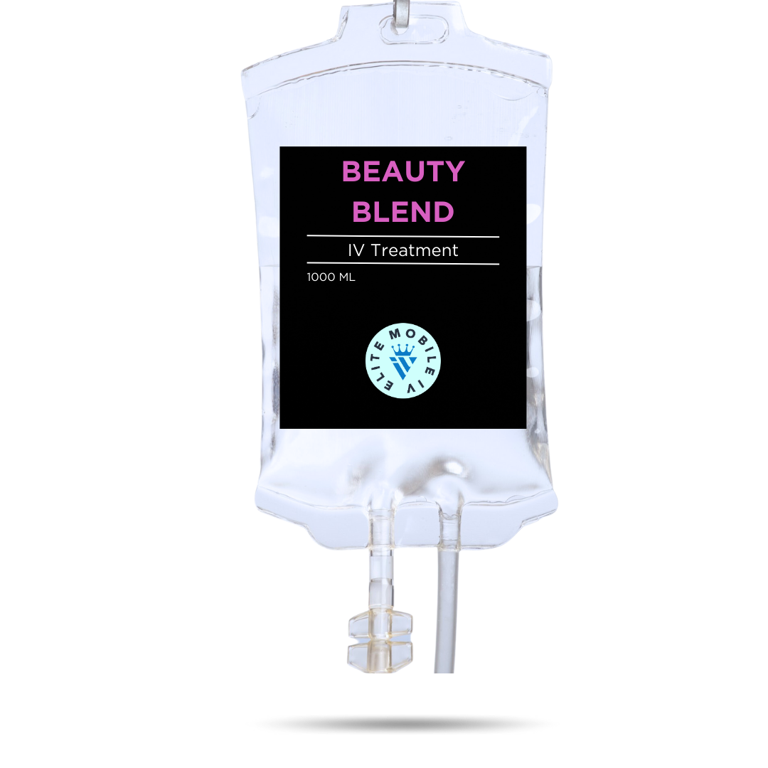 A white bag with a black label that says beauty blend