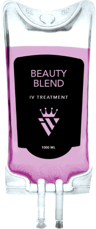 A beauty blend iv treatment bag with a purple liquid in it.