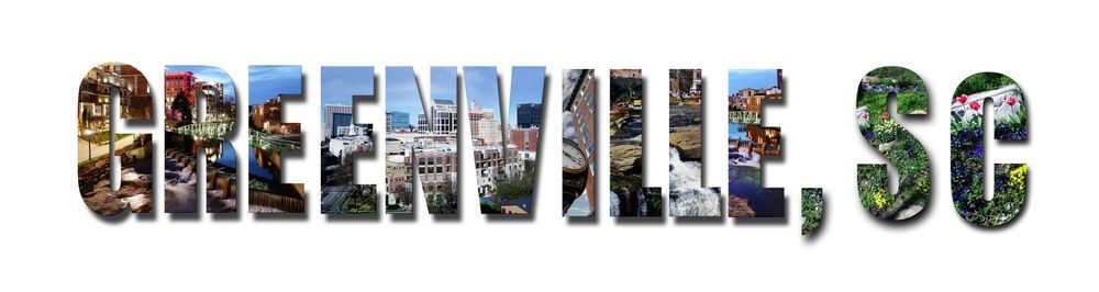 The word greenville , sc is written with pictures of the city