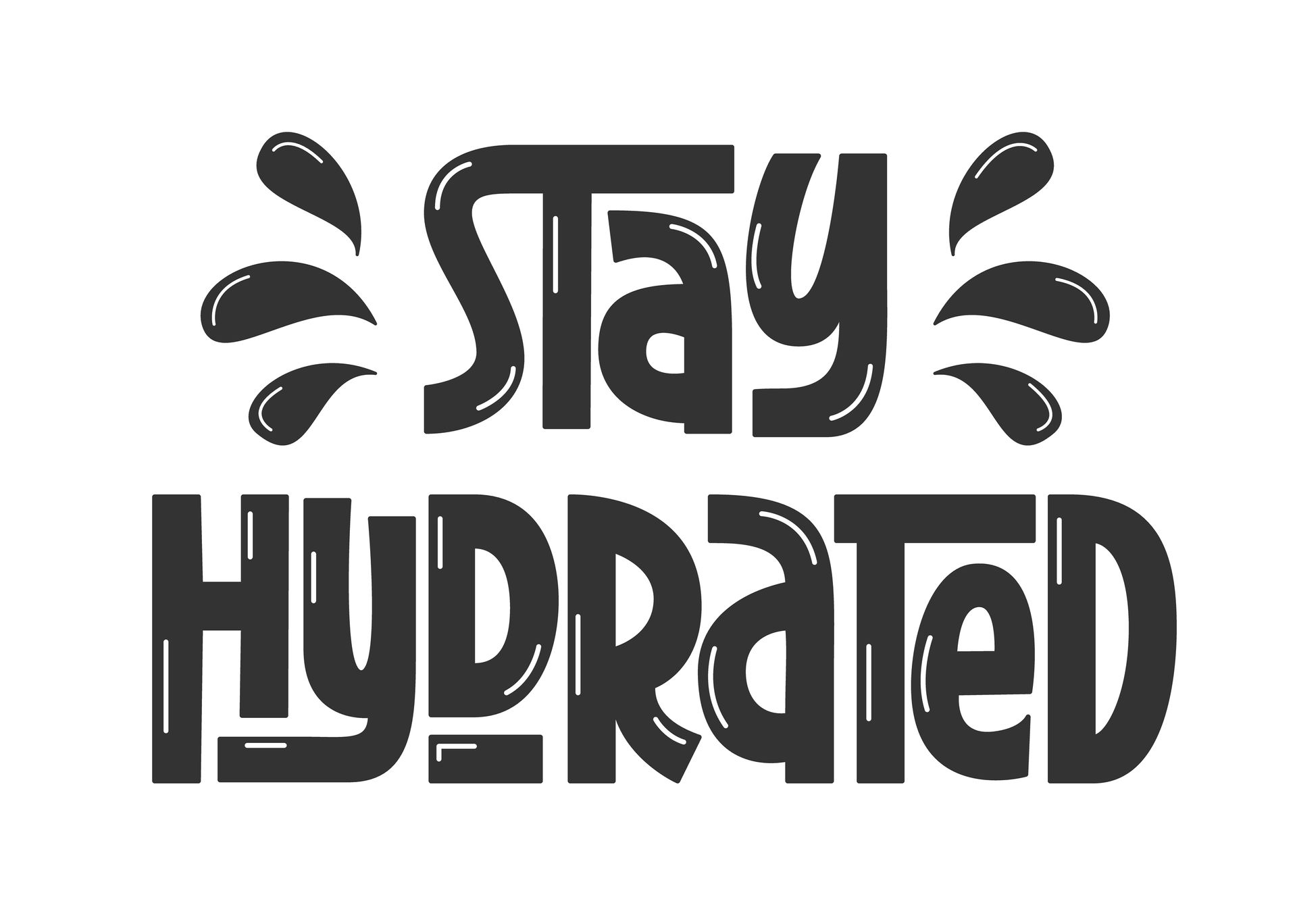 A black and white logo that says `` stay hydrated ''.