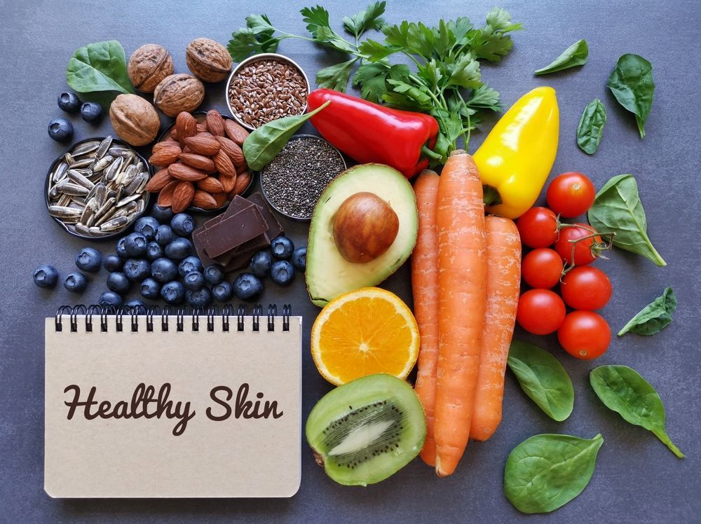 A notebook with the words healthy skin written on it