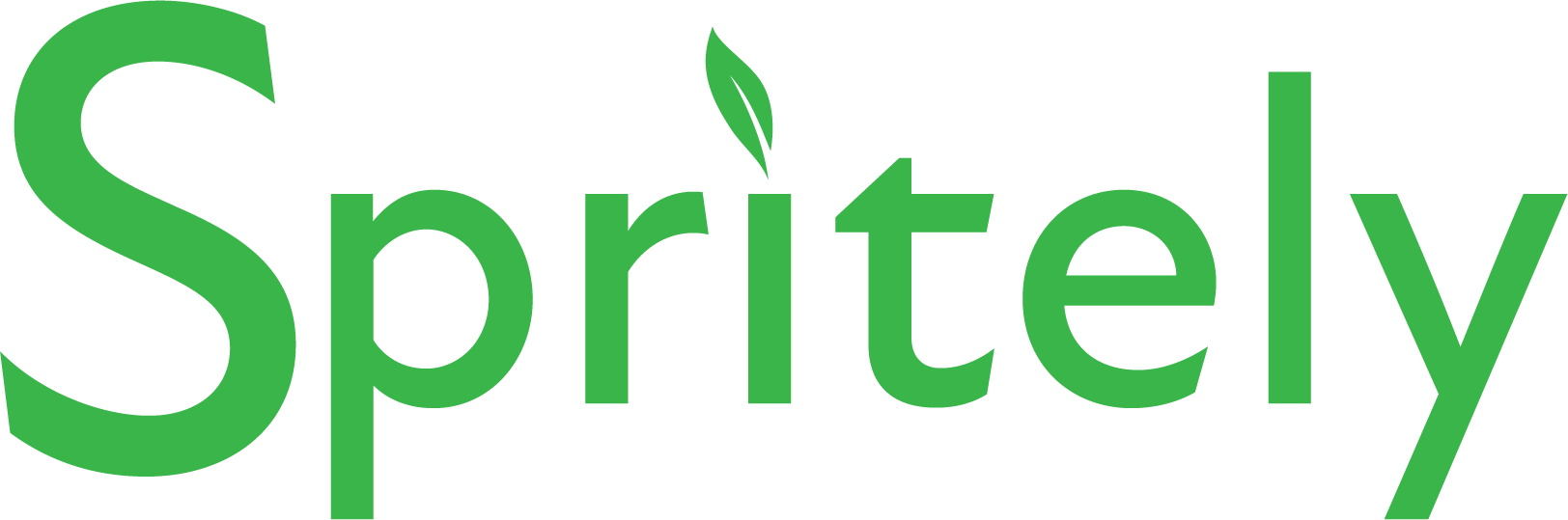 The word spritely is written in green on a white background