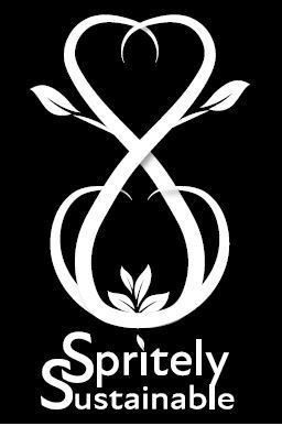 The logo for spritely sustainable is white on a black background.
