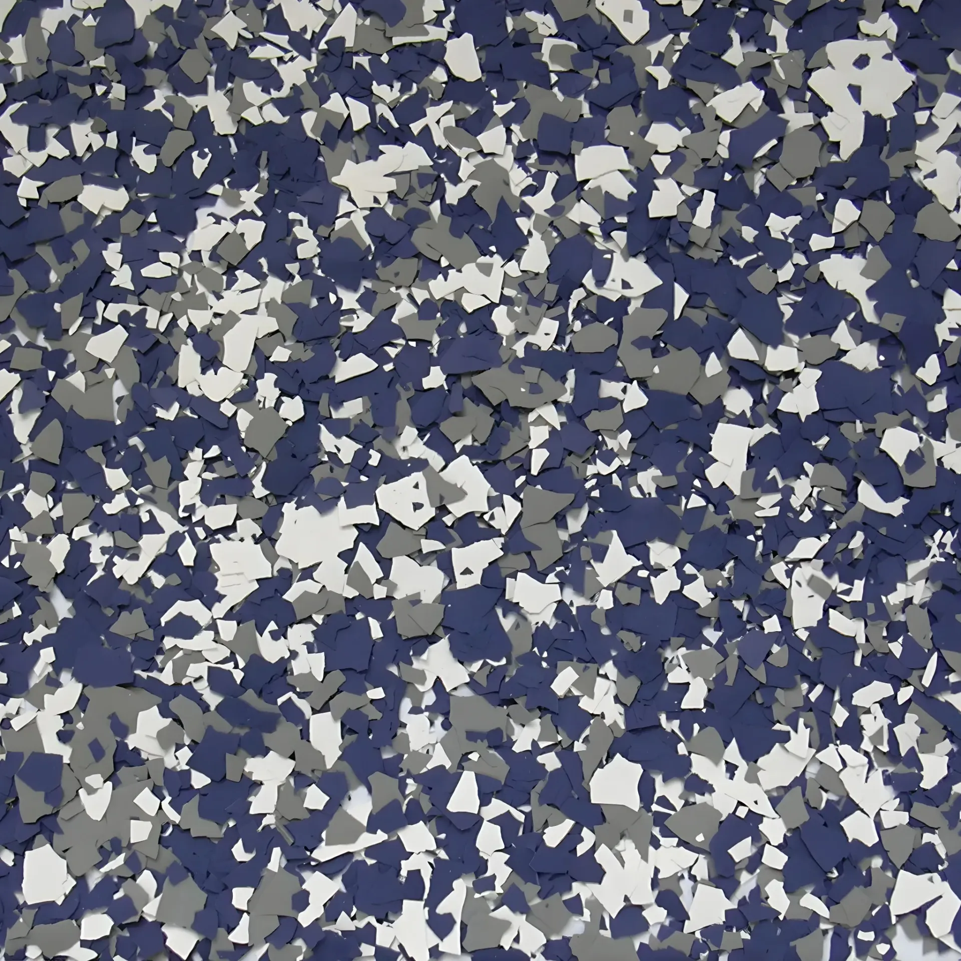 Abstract blue, white, and gray camouflage pattern with scattered speckles.