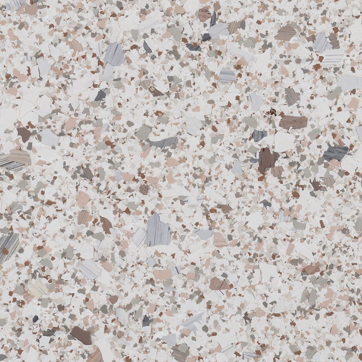 Speckled terrazzo-like surface with white, beige, and gray flecks