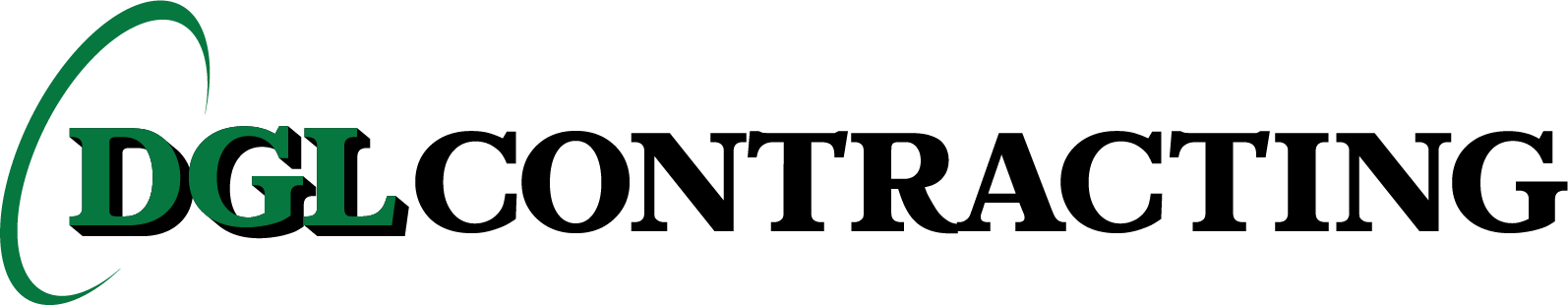 DGL Contracting logo in green and black text with a green curved swoosh