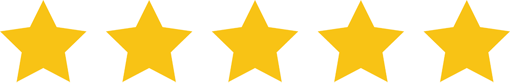 Five yellow stars in a row on a white background