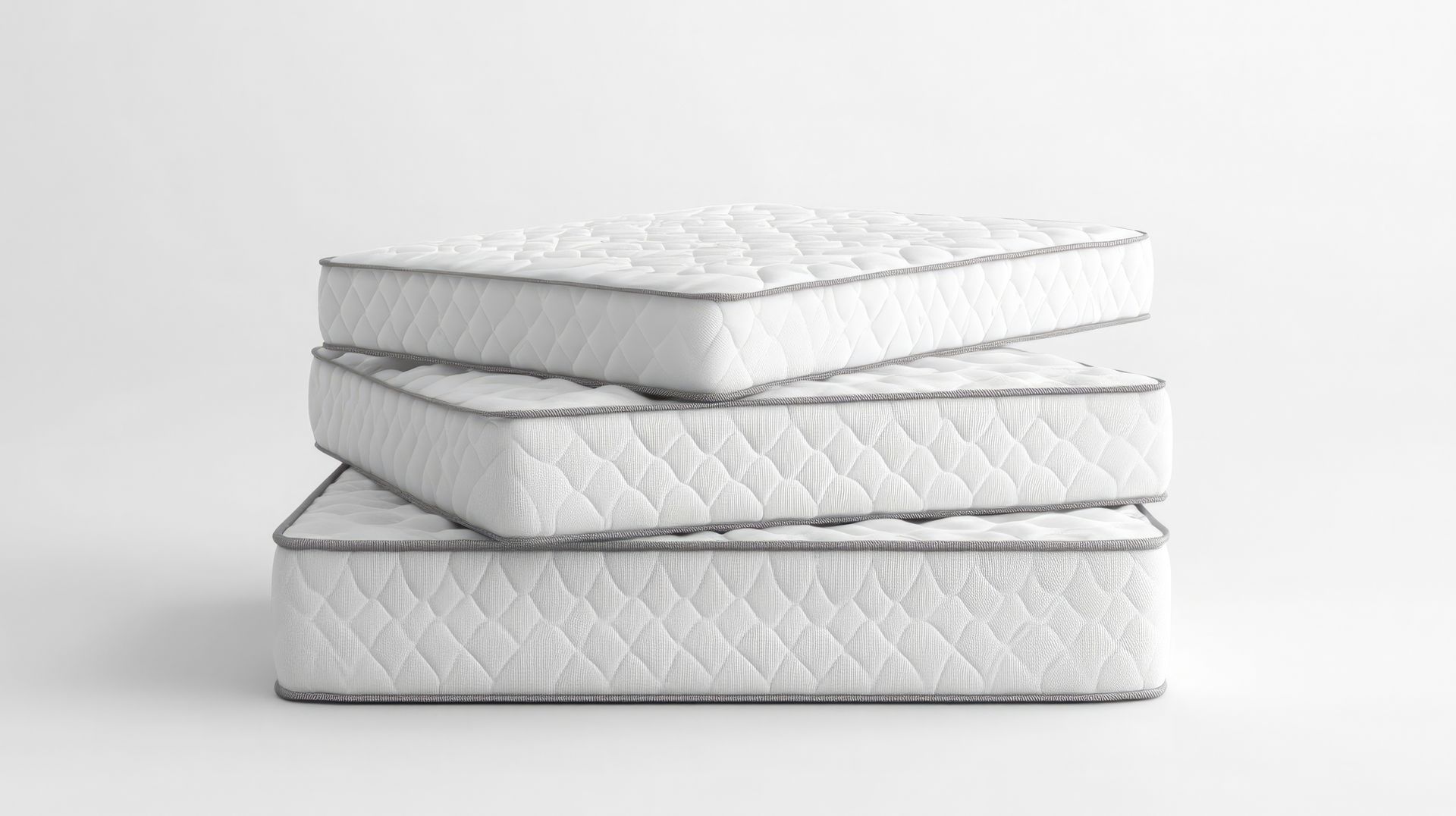 A stack of three white mattresses of different heights