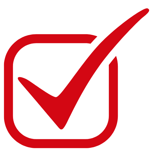 Red checkmark inside a red square, signifying a selection.