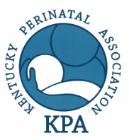 Kentucky Perinatal Association logo: A hand cradling a baby inside a blue circle; text surrounds.