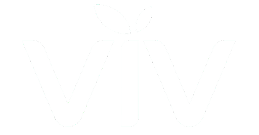 A white logo for a company called viv.