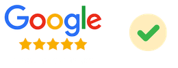 Logo Google avec 5 étoiles et une coche verte.