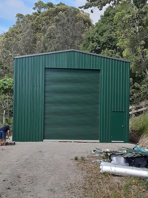 Green Steel Shed — CJR Group Concrete Construction In Ballina, NSW