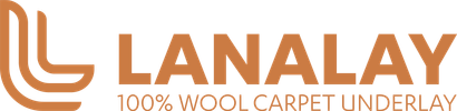 Logo for Lanalay 100% wool carpet underlay in brown, with a stylized