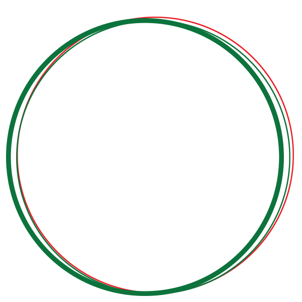 Thin red ring and a thicker, overlapping blue ring.