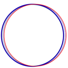 A red and blue overlapping circle outline centered on a white background.
