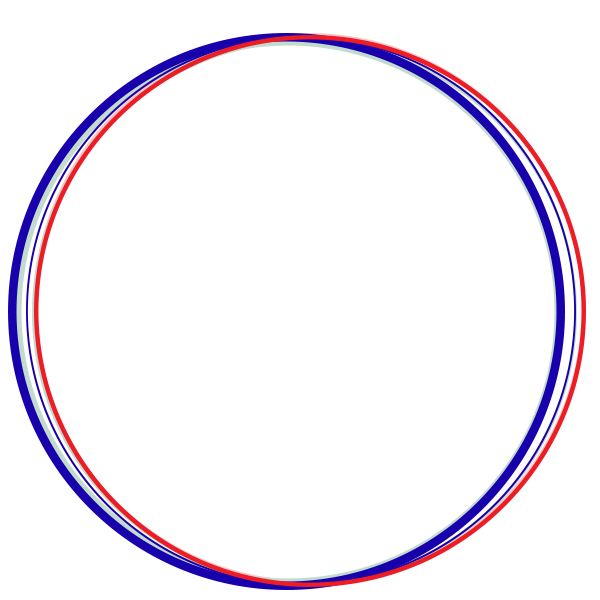 A red and blue overlapping circle outline centered on a white background.