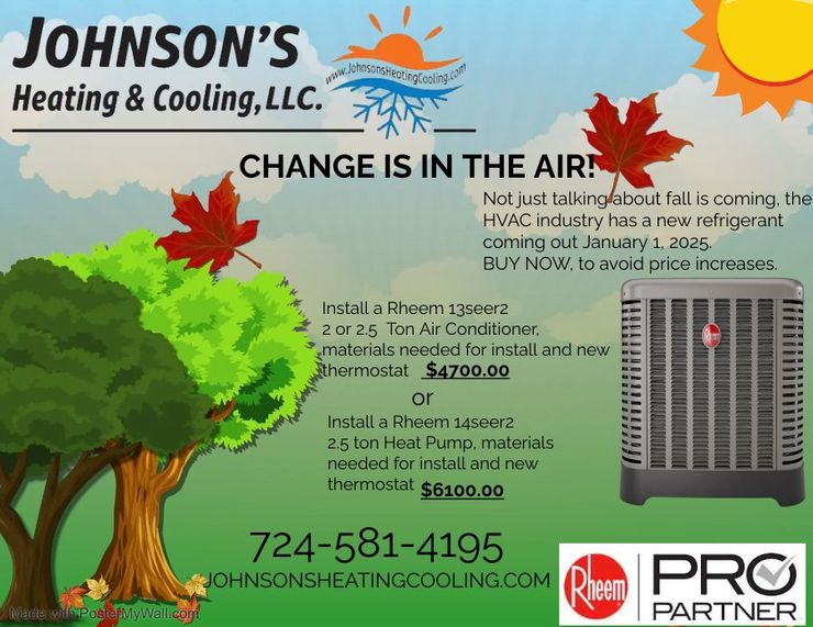 An Advertisement for Johnson 's Heating and Cooling Llc Change Is in The Air