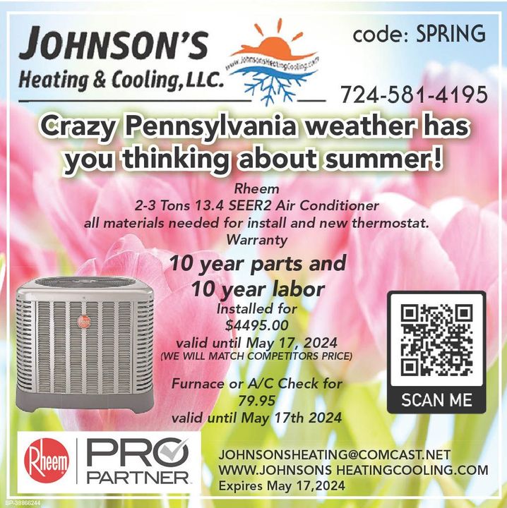 An advertisement for johnson 's heating and cooling llc