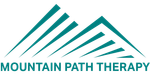 The logo for mountain path therapy shows a mountain with a roof.