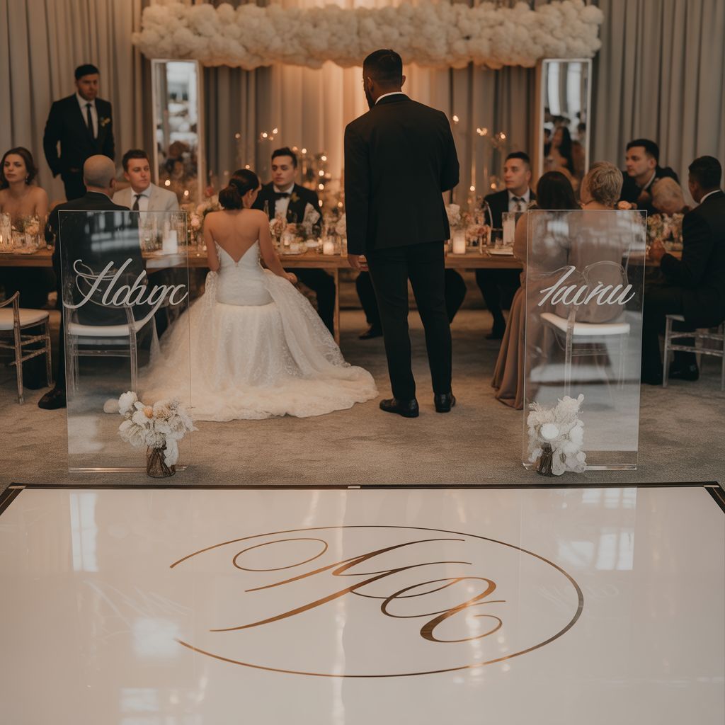 Elegant wedding reception showcasing luxury design elements on a realistic budget with custom dance 