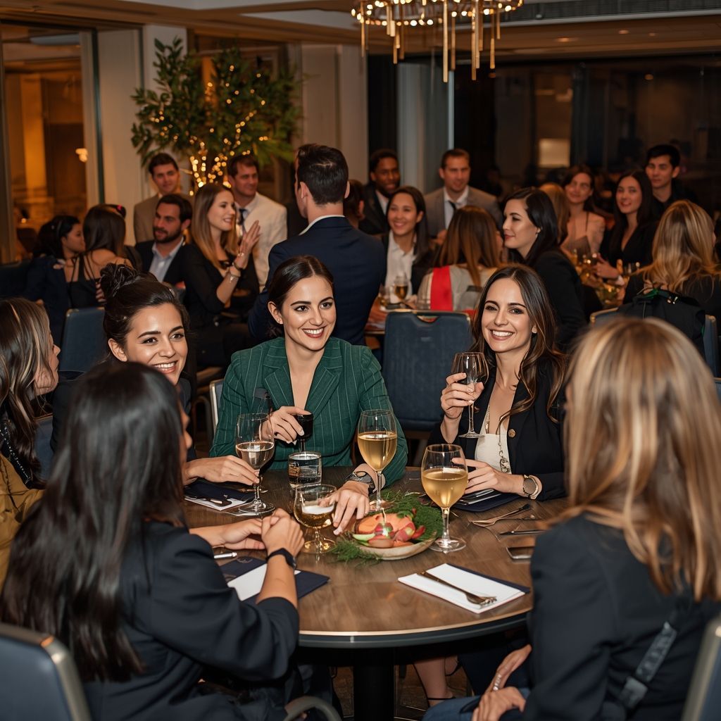 Corporate professionals networking at a well-organized business event 
