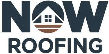 Logo for NOW Roofing with a house icon in the 