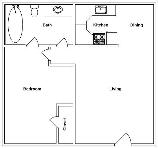 Floor Plan: 1 Bed · 1 Bath · 652 SQ. FT.
