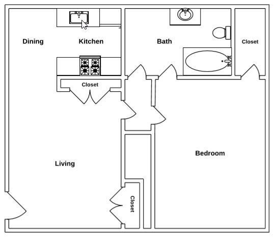 Floor Plan: 1 Bed · 1 Bath · 671 SQ. FT.