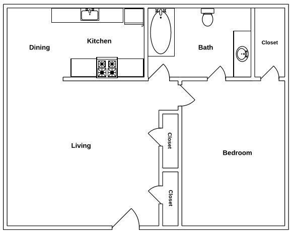 Floor Plan: 1 Bed · 1 Bath · 720 SQ. FT.