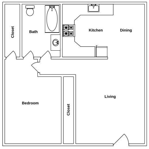 Floor Plan: 1 Bed · 1 Bath · 745 SQ. FT
