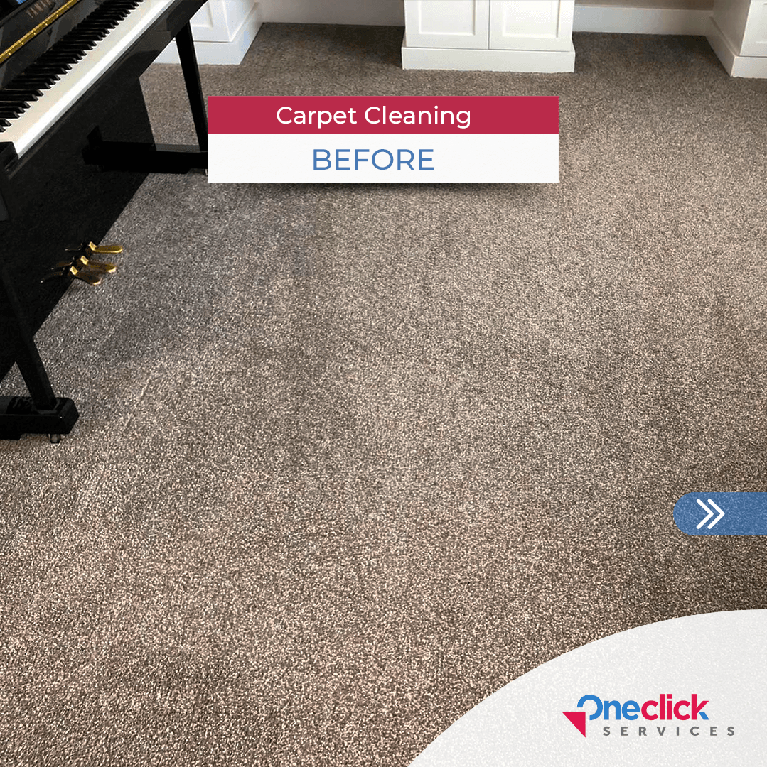 A piano is sitting on a carpeted floor in a living room.