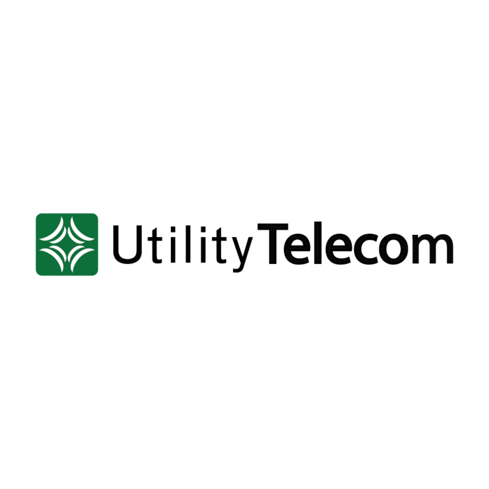 UtilityTelecom logo with green icon and black text on a white background