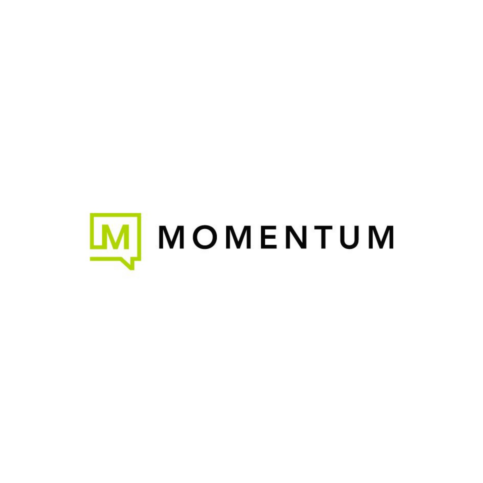 Momentum logo in lime green and black on a white background